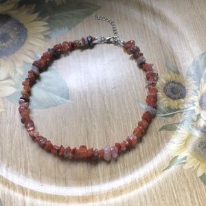 Amber agate chip necklace handmade beaded choker gemstone necklace 14”